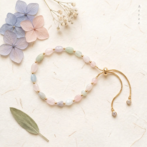 Cotton Candy Gemstone Bracelet | Pastel Nugget Stones | Gold Slider Clasp