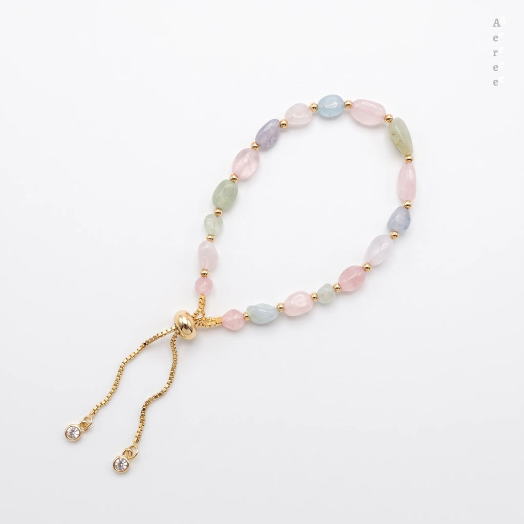 Cotton Candy Gemstone Bracelet | Pastel Nugget Stones | Gold Slider Clasp