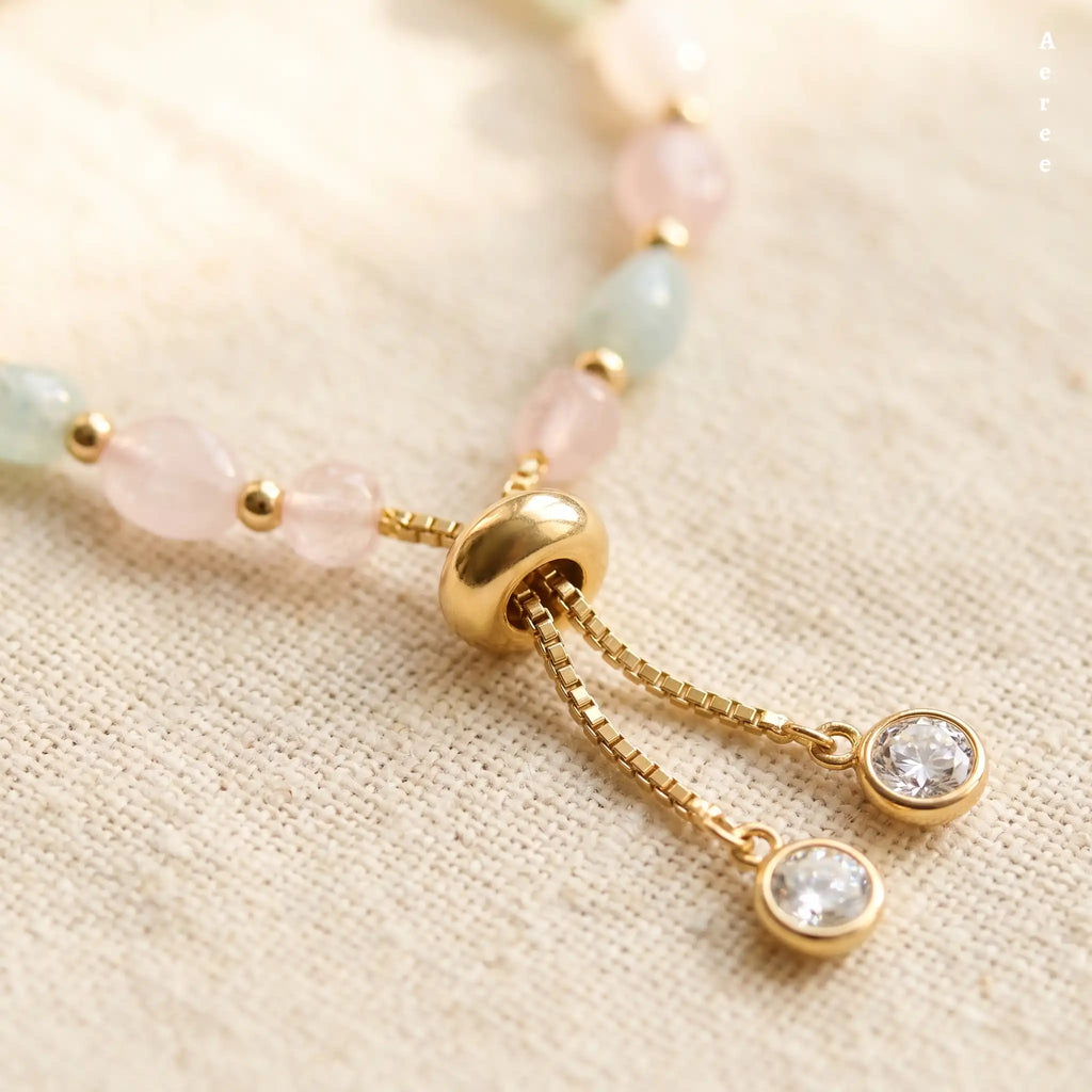 Cotton Candy Gemstone Bracelet | Pastel Nugget Stones | Gold Slider Clasp