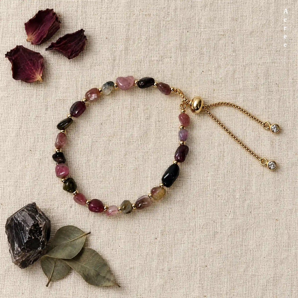 Berry & Wine Tourmaline Bracelet | Genuine Stones | Adjustable Slider