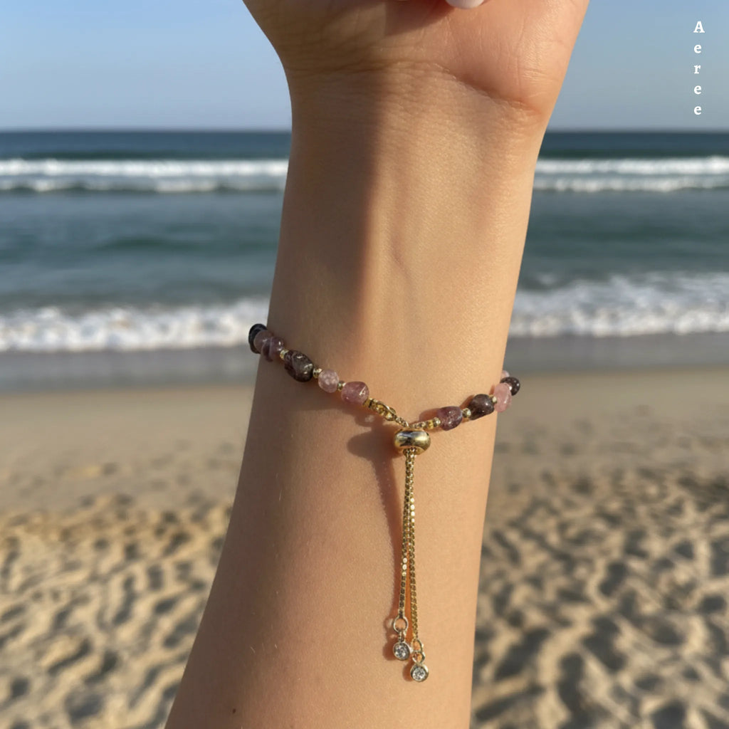 Berry & Wine Tourmaline Bracelet | Genuine Stones | Adjustable Slider