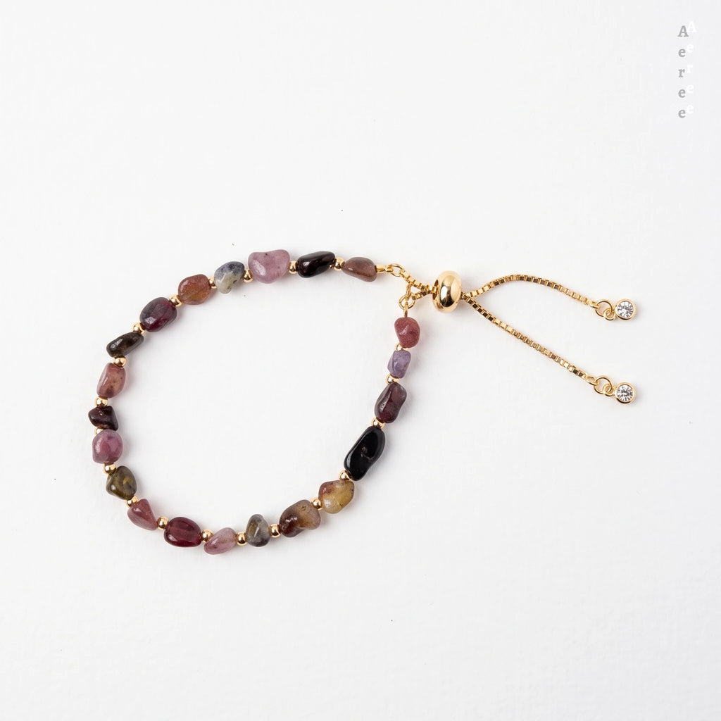 Berry & Wine Tourmaline Bracelet | Genuine Stones | Adjustable Slider