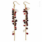 Wine Red Garnet Cluster Earrings with Baroque Pearl | Gold-Tone Drops