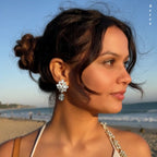 Silver Flower Cluster Drop Earrings | Mint Green Crystal Nugget Drop