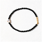 Black Onyx Beaded Necklace with Baroque Pearl Accent | Genuine Gemstone
