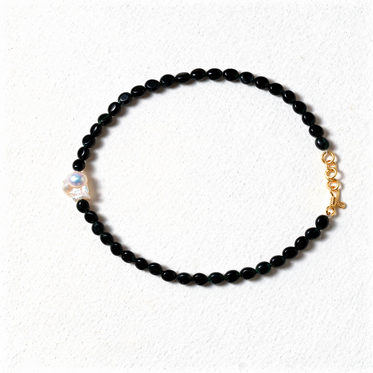 Black Onyx Beaded Necklace with Baroque Pearl Accent | Genuine Gemstone