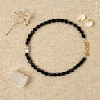 Black Onyx Beaded Necklace with Baroque Pearl Accent | Genuine Gemstone