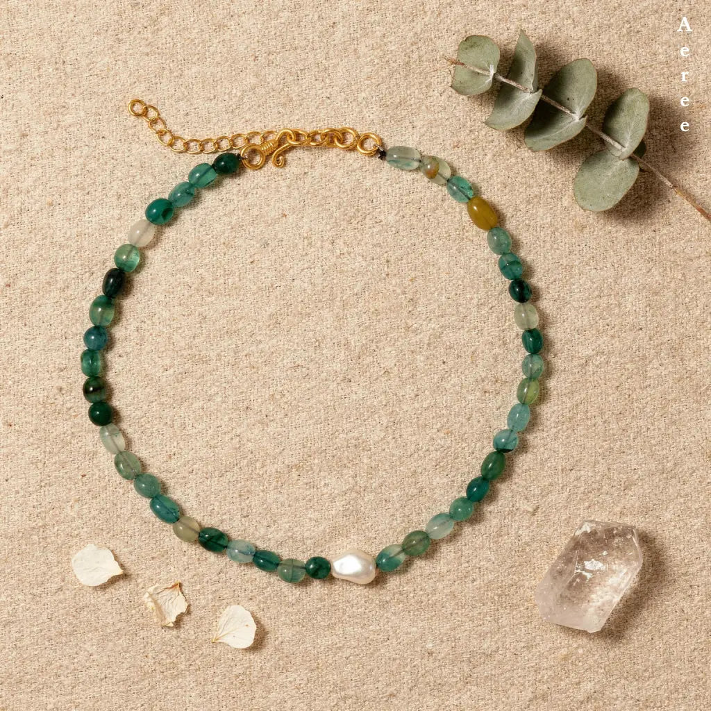 Green Moss Agate & Pearl Necklace — Your Everyday Nature Layer