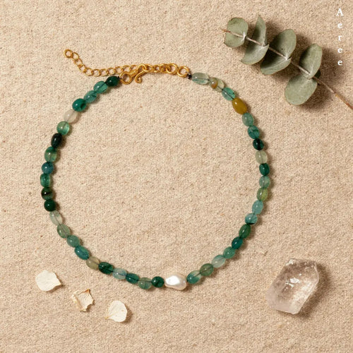Green Moss Agate & Pearl Necklace — Your Everyday Nature Layer