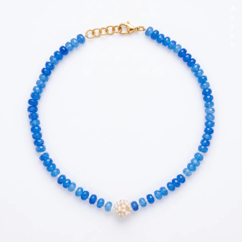 Ocean Blue Necklace with Real Pearl Flower — Your Everyday Blue Layer