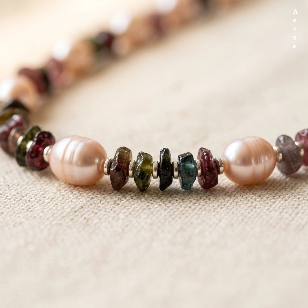 Mixed Tourmaline Chip Choker | Pink Freshwater Pearl | Genuine Gemstone