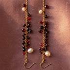 Wine Red Garnet Cluster Earrings with Baroque Pearl | Gold-Tone Drops