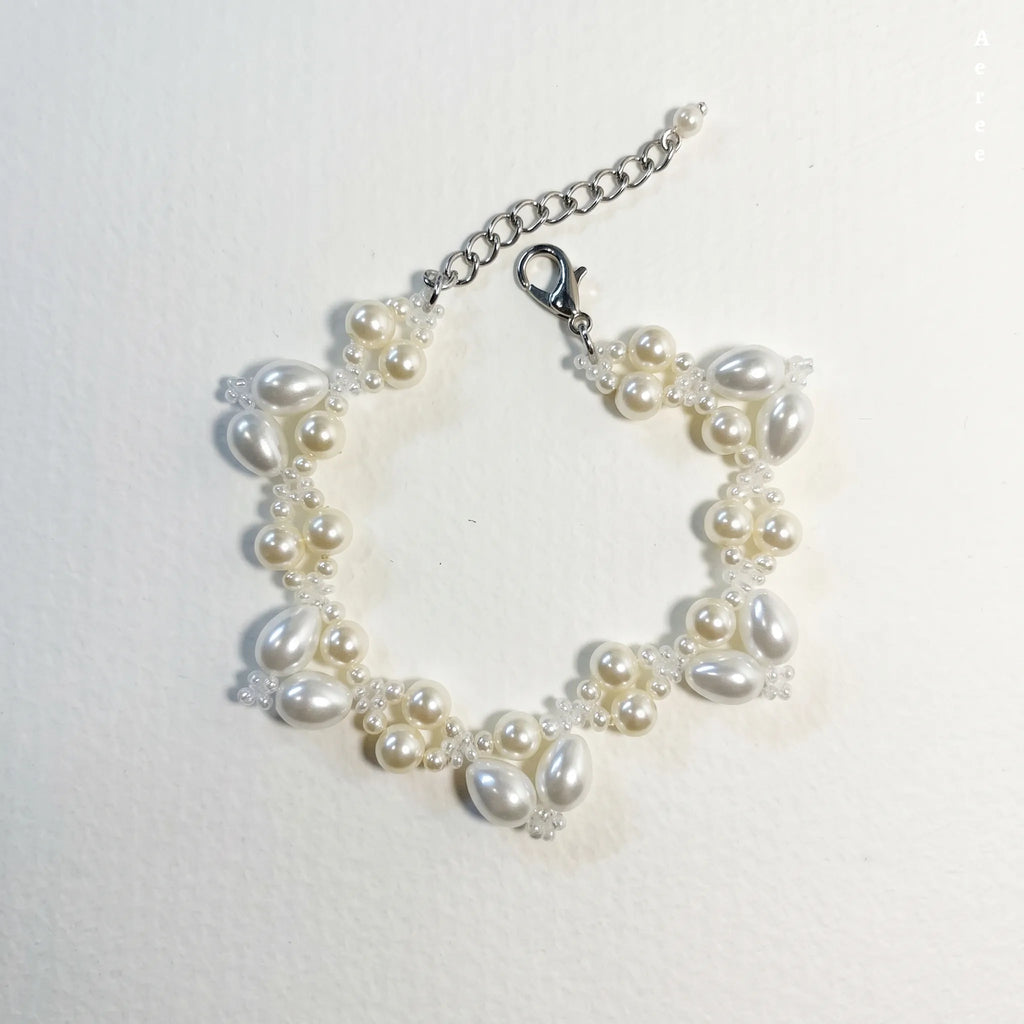 Ivory Pearl Beaded Bracelet | Teardrop Pearl Clusters | Adjustable Clasp