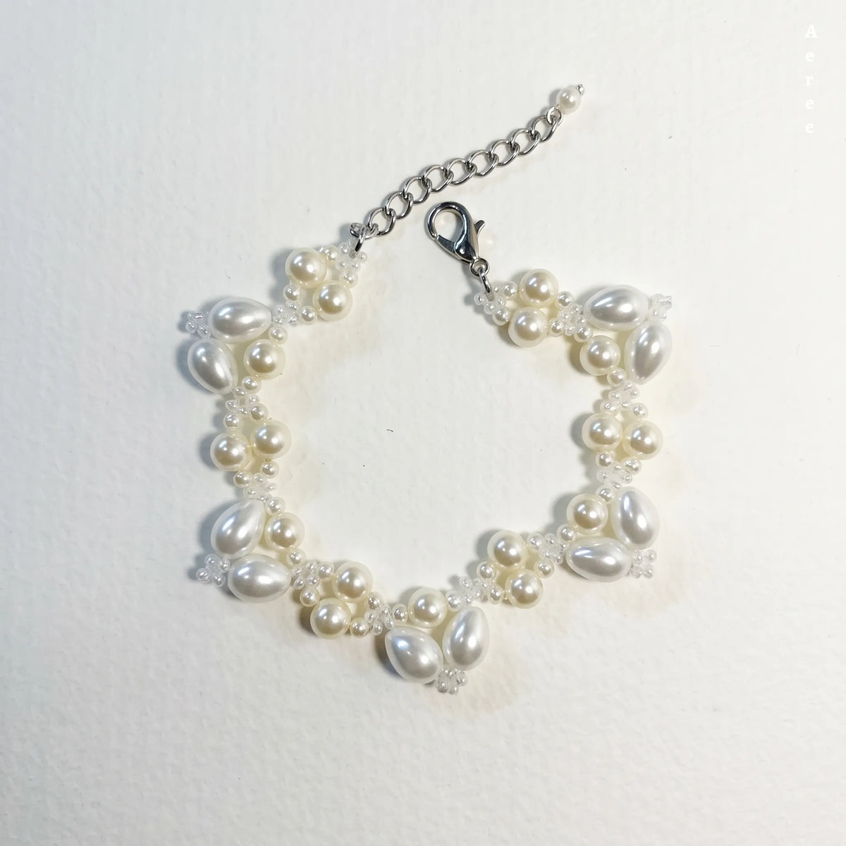 Ivory Pearl Beaded Bracelet | Teardrop Pearl Clusters | Adjustable Clasp