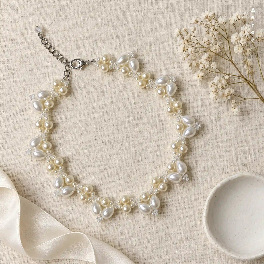 Ivory Pearl Beaded Bracelet | Teardrop Pearl Clusters | Adjustable Clasp