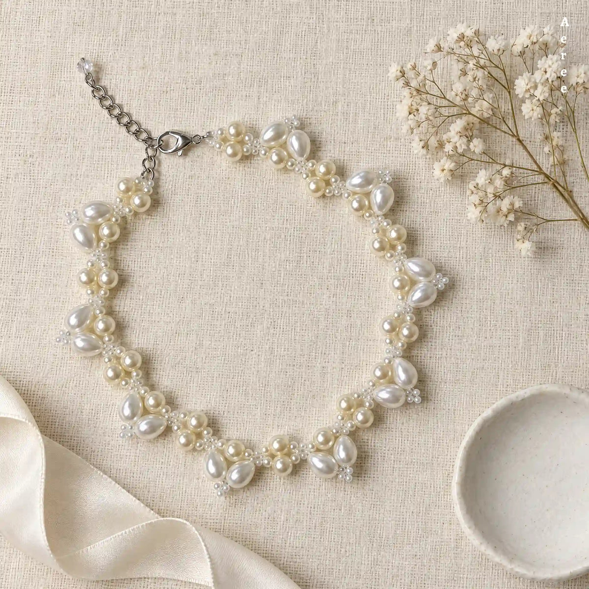 Ivory Pearl Beaded Bracelet | Teardrop Pearl Clusters | Adjustable Clasp