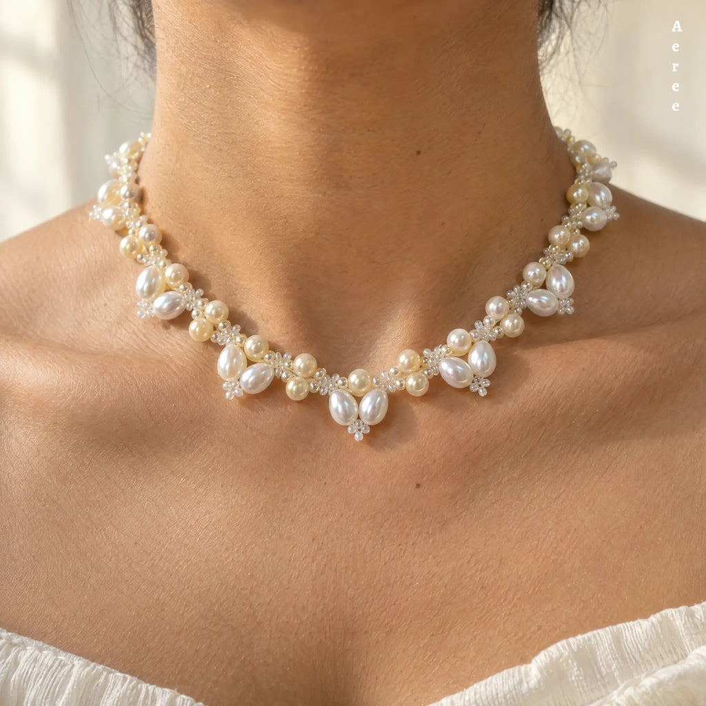 Ivory Pearl Beaded Bracelet | Teardrop Pearl Clusters | Adjustable Clasp