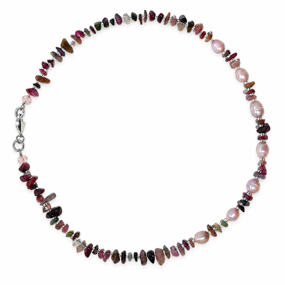 Mixed Tourmaline Chip Choker | Pink Freshwater Pearl | Genuine Gemstone