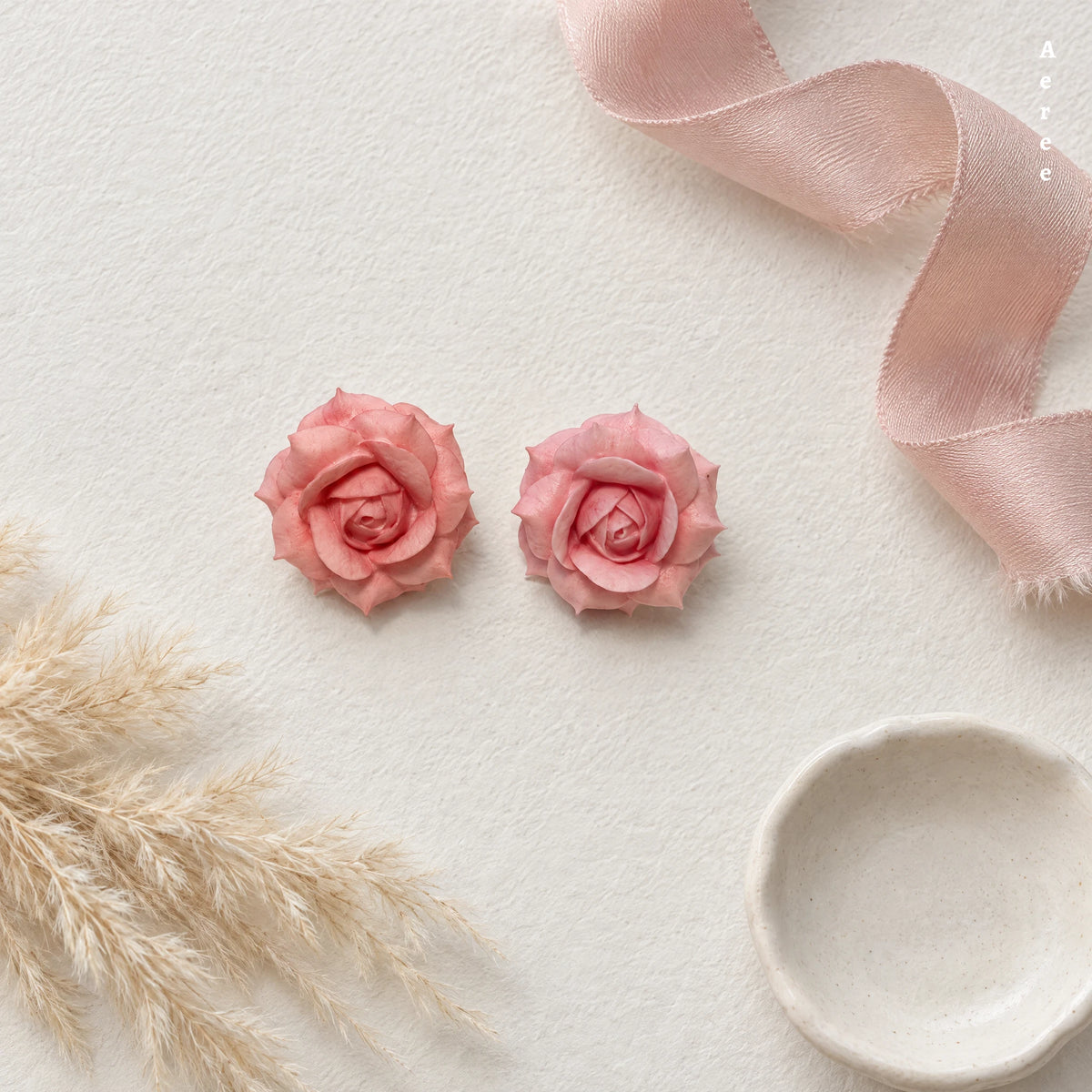 Blush Pink Rose Stud Earrings | Hand-Sculpted Flower Studs | Handmade