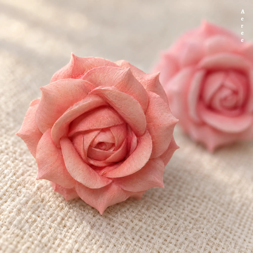 Blush Pink Rose Stud Earrings | Hand-Sculpted Flower Studs | Handmade