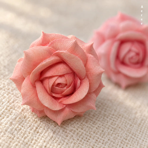 Blush Pink Rose Stud Earrings | Hand-Sculpted Flower Studs | Handmade