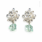 Silver Flower Cluster Drop Earrings | Mint Green Crystal Nugget Drop