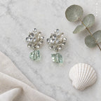 Silver Flower Cluster Drop Earrings | Mint Green Crystal Nugget Drop