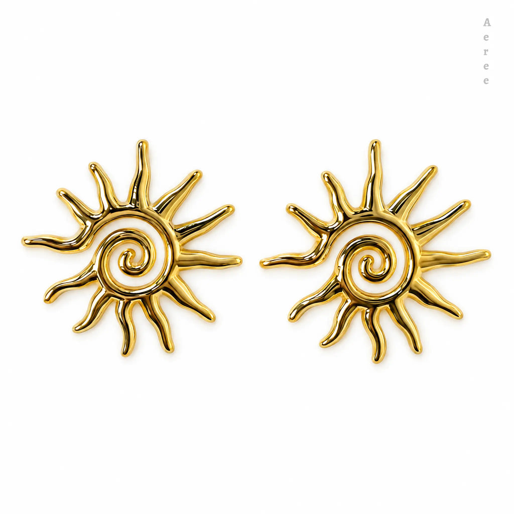 sun-kissed era — chunky gold spiral sun statement stud earrings