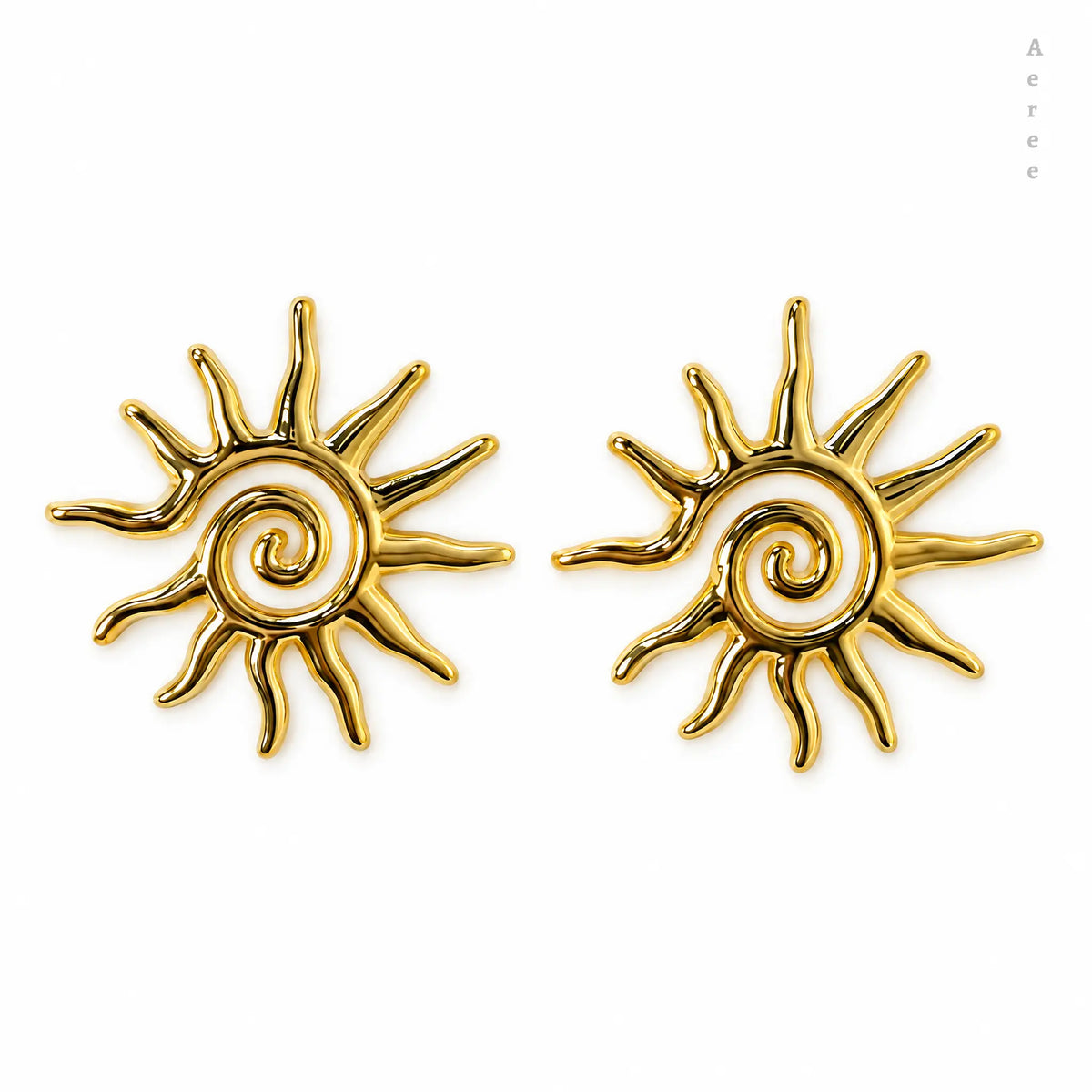 sun-kissed era — chunky gold spiral sun statement stud earrings