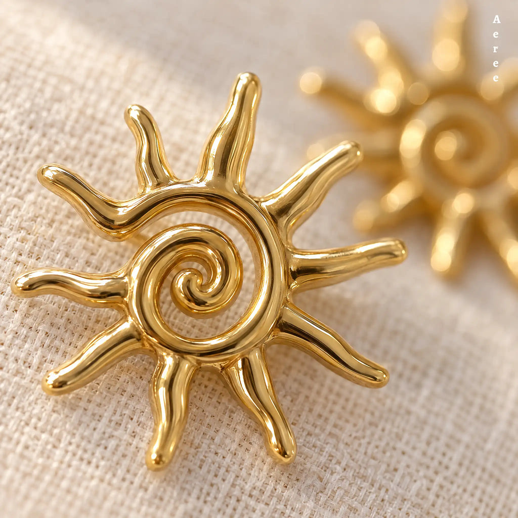 sun-kissed era — chunky gold spiral sun statement stud earrings