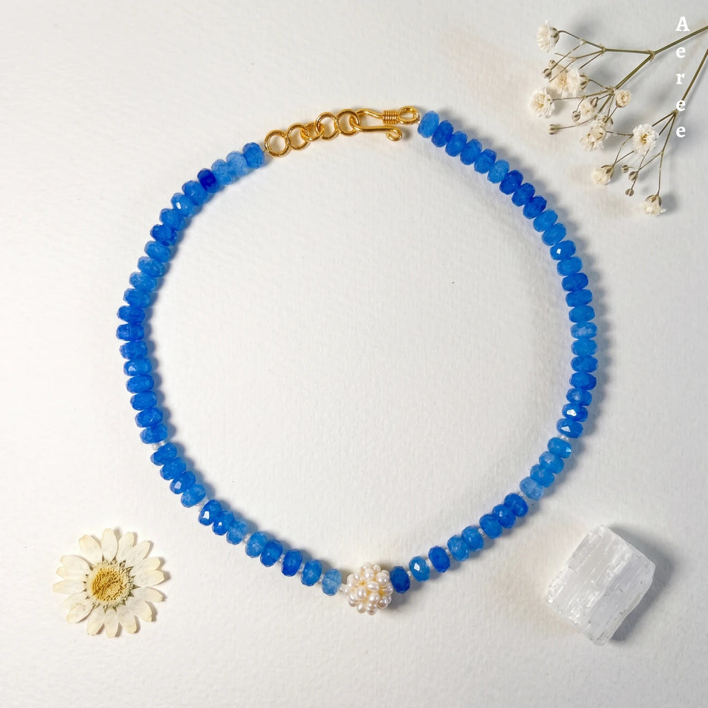 Ocean Blue Necklace with Real Pearl Flower — Your Everyday Blue Layer
