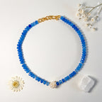 Ocean Blue Necklace with Real Pearl Flower — Your Everyday Blue Layer