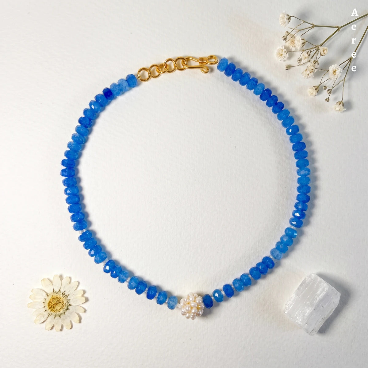 Ocean Blue Necklace with Real Pearl Flower — Your Everyday Blue Layer