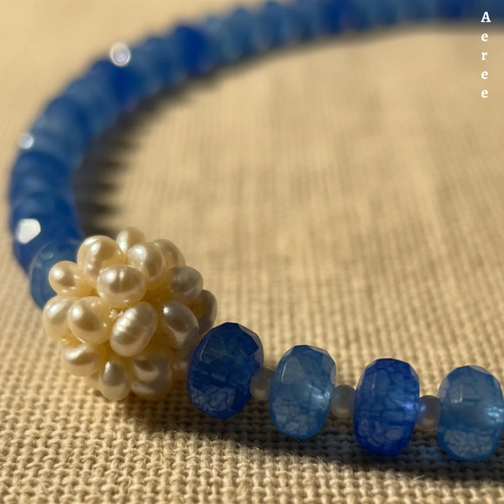 Ocean Blue Necklace with Real Pearl Flower — Your Everyday Blue Layer